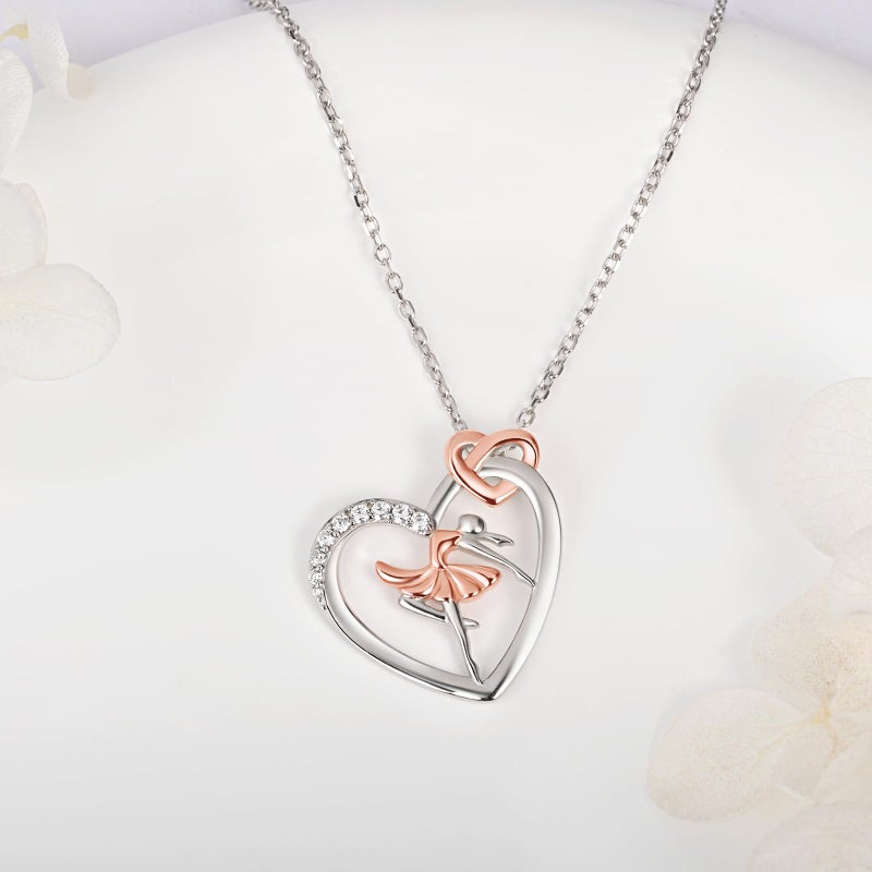 ACJNA 925 Sterling Silver Heart Ballet Dance Lovers Dancer Necklace Ballerina Silhouette Jewelry Gift for Women - Image 4